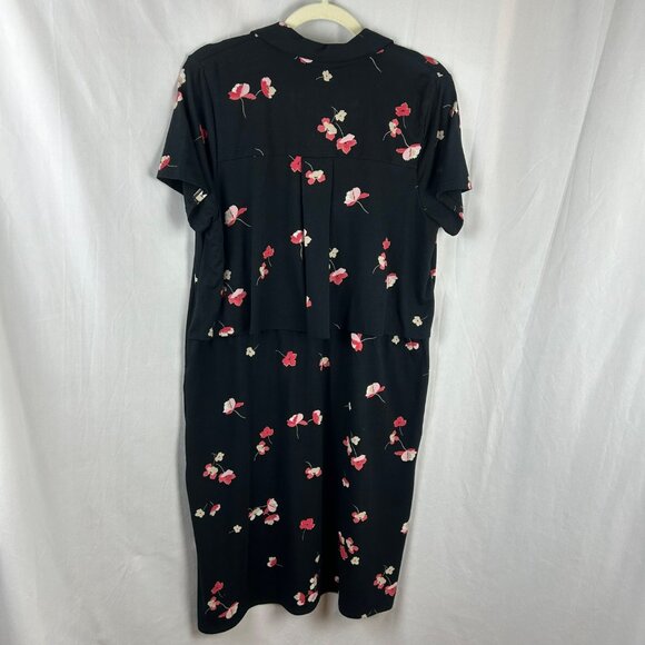 NEW J Jill Floral‎ Shirt Dress Women Medium Tall Black Pima Cotton Knee Length - Picture 6 of 10